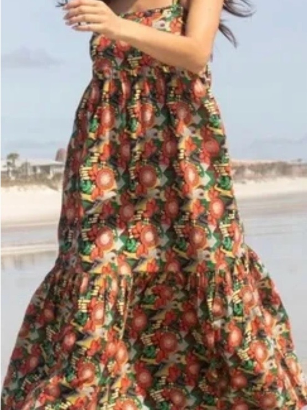 NATURAL LIFE Floral Strapless Maxi Dress in Orange & Green Size XL